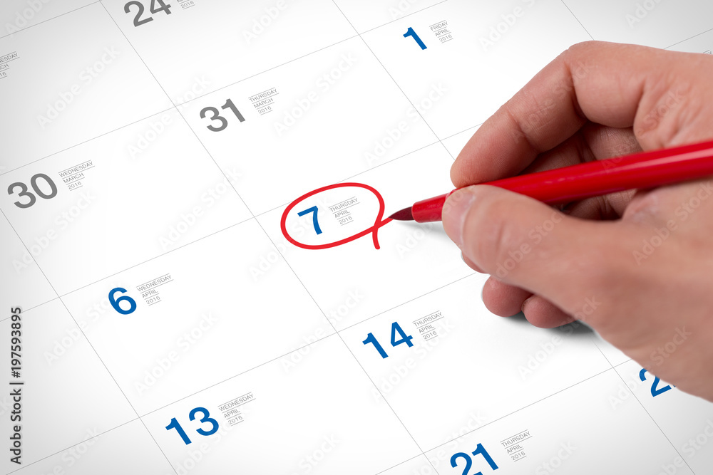 Mark on the calendar at April 7, 2016 Mark on the calendar at April 7, 2016