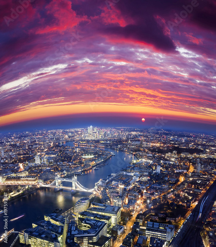 London city sunset  mystic aerial view