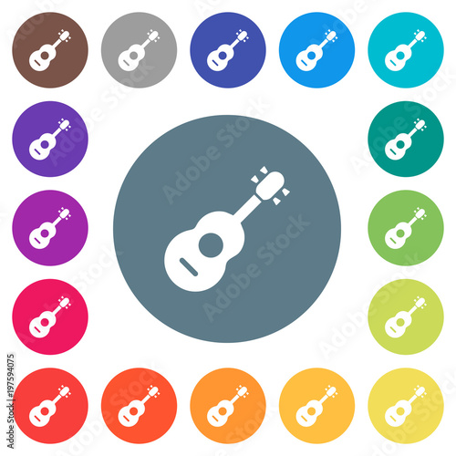 Acoustic guitar flat white icons on round color backgrounds