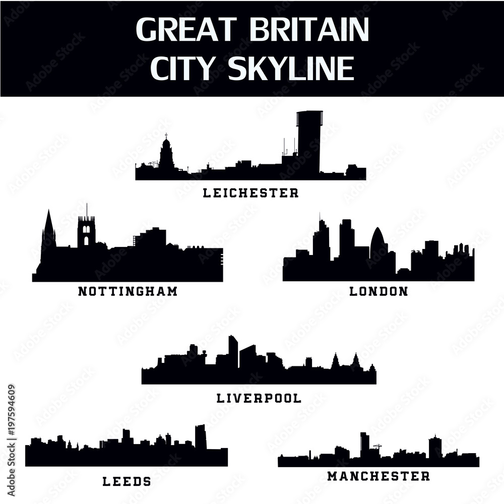 Great Britain City Skyline Vector Set