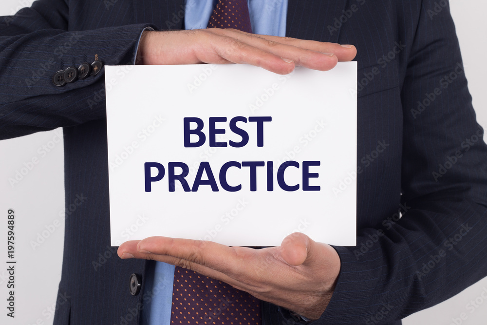 Man showing paper with BEST PRACTICE text Man showing paper with BEST PRACTICE text
