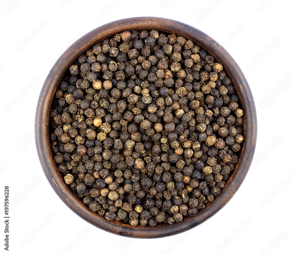 Black pepper in bowl isolated on white background Black pepper in bowl isolated on white background
