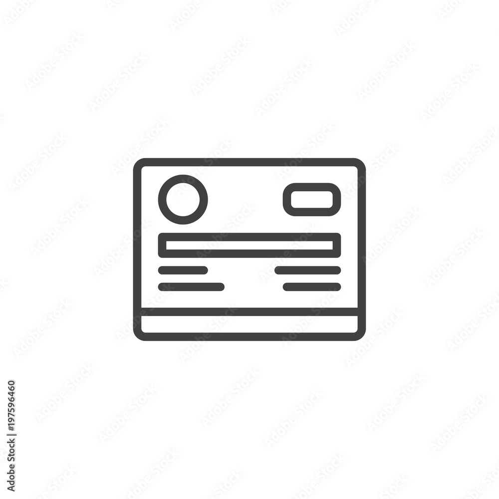 Credit card outline icon. linear style sign for mobile concept and web design. Cashless payment line vector icon. Symbol, logo illustration. Pixel perfect vector graphics Credit card outline icon. linear style sign for mobile concept and web design. Cashless payment line vector icon. Symbol, logo illustration. Pixel perfect vector graphics