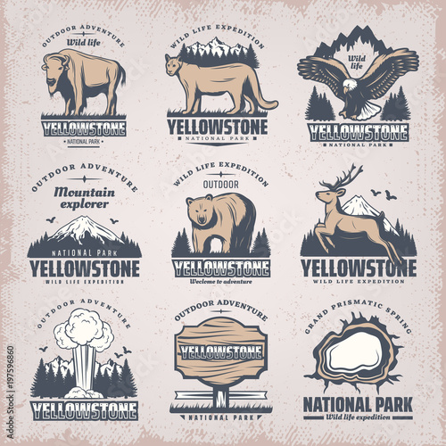 Vintage Colored National Park Emblems Set