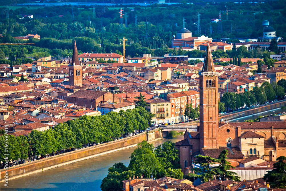 Ciy of Verona and Adige river aerial view