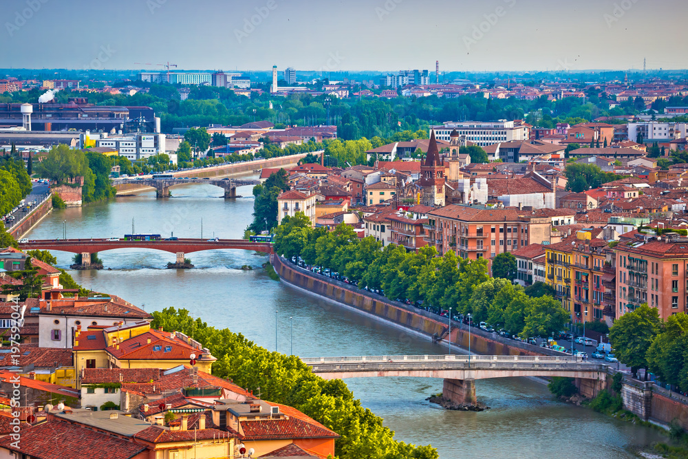 Verona bridges and Adige river view