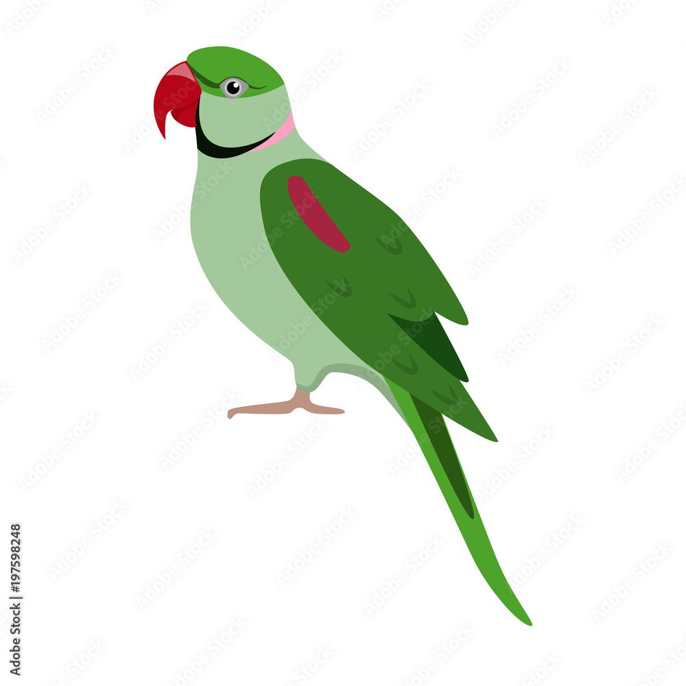Fototapeta premium Alexandrine parrot icon in flat style