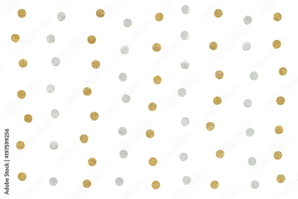 Gold and silver glitter dot paper on white background - isolated