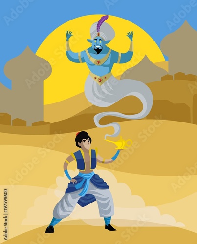 arabian hero with magical genie lamp