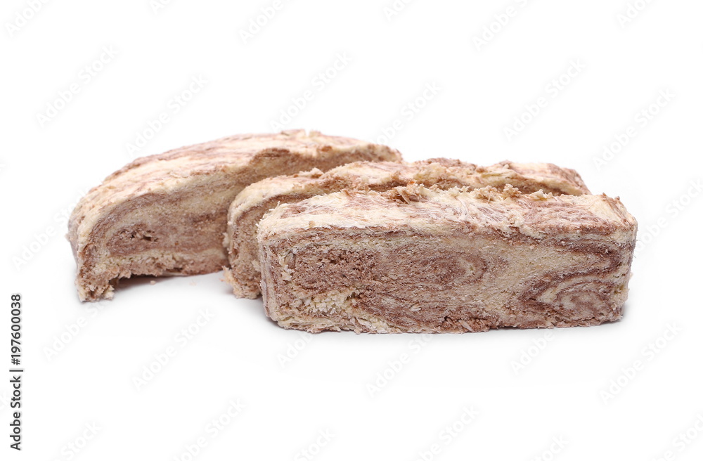 Sweet halva with chocolate on white background Sweet halva with chocolate on white background