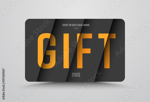gift card template is black with orange text at different levels of height on the hovering sheets
