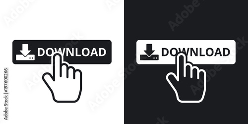 Vector download button. Two-tone version on black and white background photo