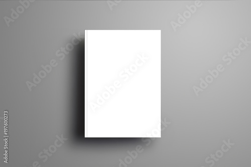 Blank closed A4, (A5) brochure with soft realistic shadows isolated on gray background.