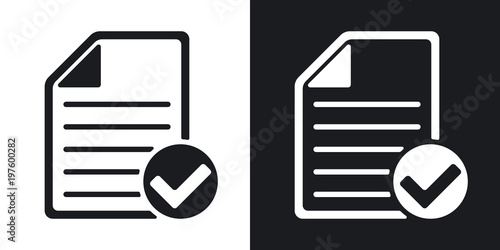 Vector document icon with Ok glyph. Two-tone version on black and white background