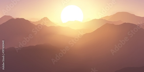 Beautiful morning landscape. A misty mountain landscape. Realistic vector illustration.