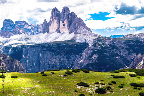 Dolomite landscape with the three peaks of lavaredo, italy photo