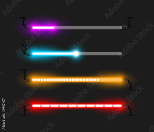 Neon progress bars and loaders vector illustration