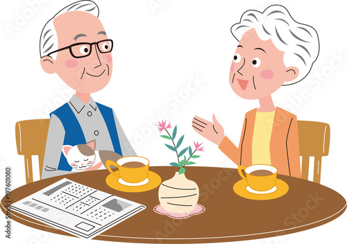 シニア夫婦テーブルで会話