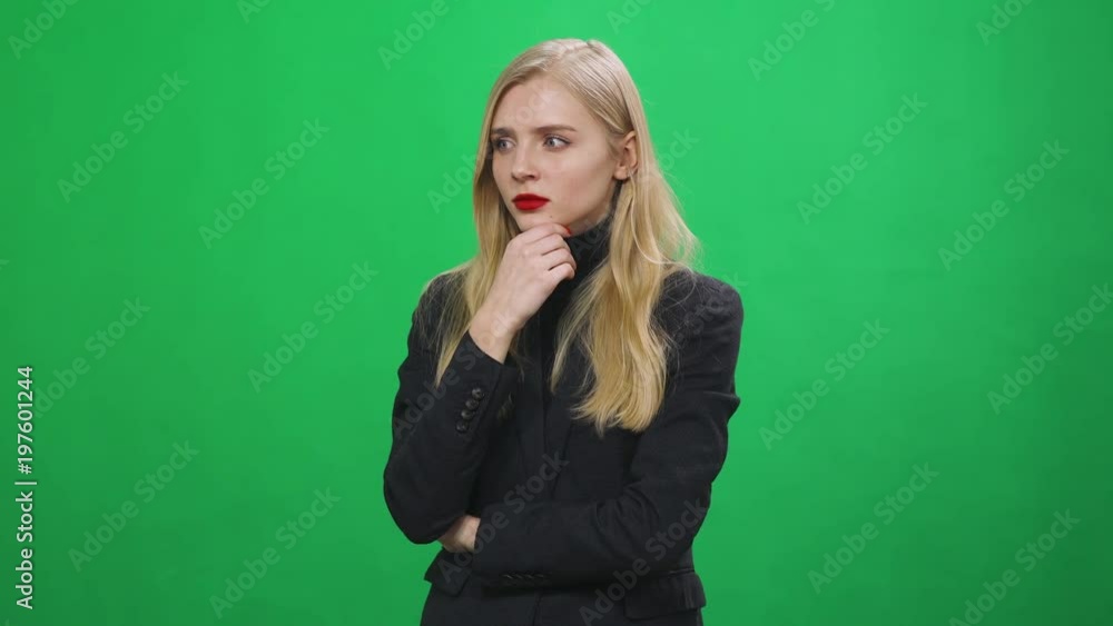 Beautiful girl shows emotions, actor play, screen tests, green background.
Beautiful girl shows emotions, actor play, screen tests, green background.