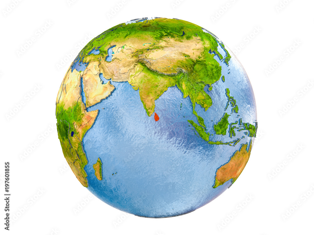 Fototapeta premium Sri Lanka on globe isolated