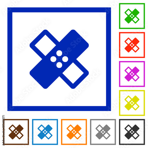 Colorful adhesive bandages flat framed icons