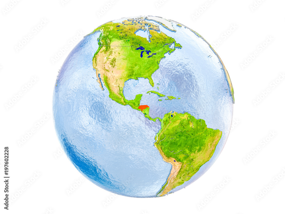 Honduras on globe isolated Honduras on globe isolated