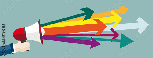 Hand Bullhorn Colored Arrows Header