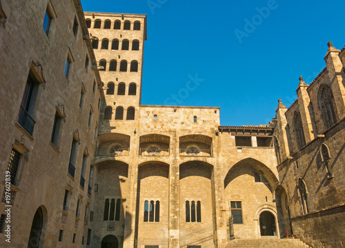 King's Martin Watchtower in King Square. Gothic Quarter in Barcelona, Catalonia, Spain