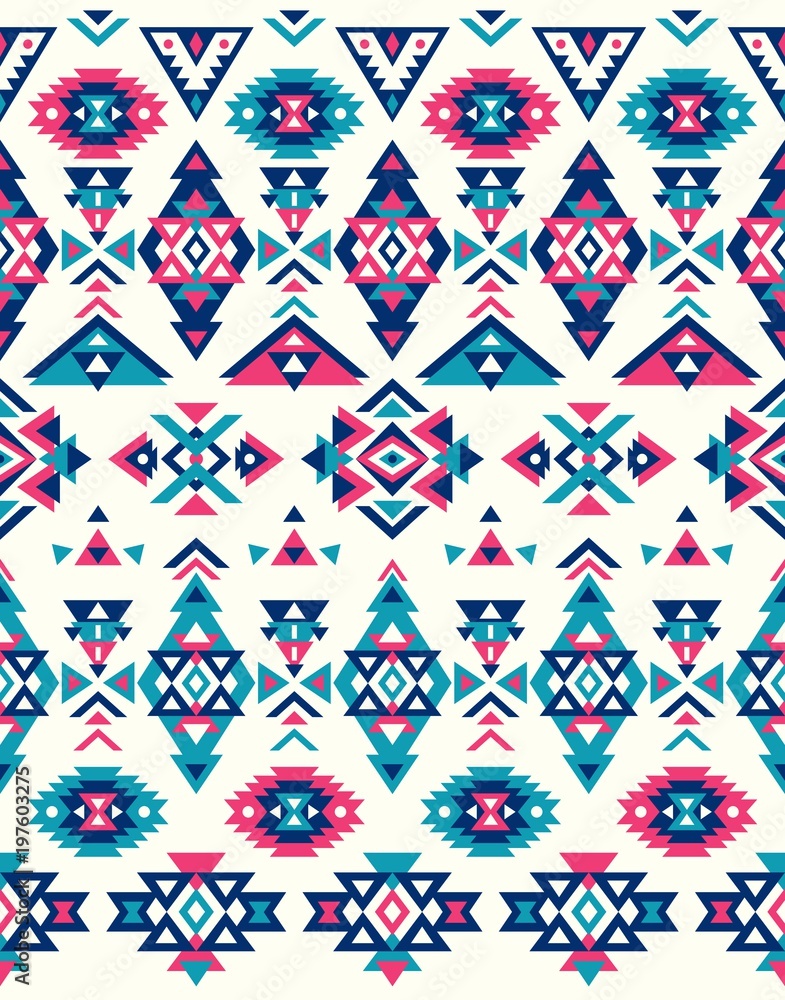 Seamless Ethnic pattern textures. Pink & Navy colors. Navajo geometric print. Rustic decorative ornament. Abstract geometric pattern. Native American pattern. Ornament for the design of clothing