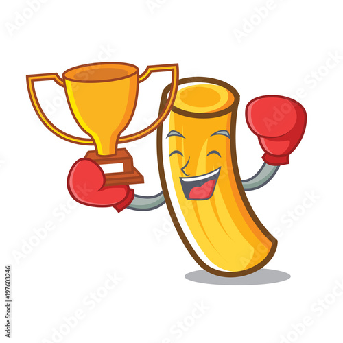 Boxing winner tortiglioni pasta mascot cartoon