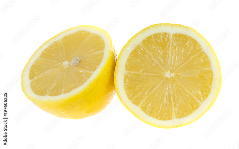 Lemon, cut in half. Isolated on white background