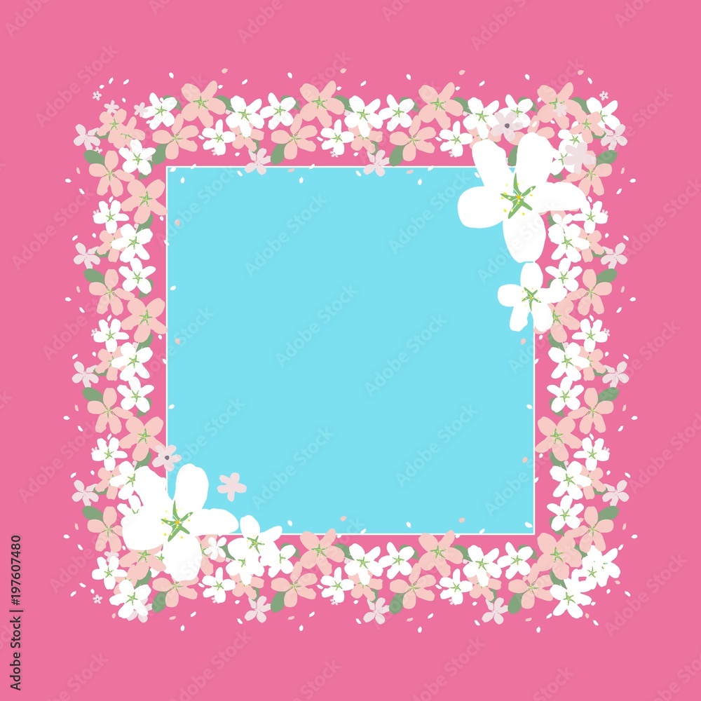 Beautiful frame of flowers on a pink background. Greeting card. mockup. Spring mood. vector