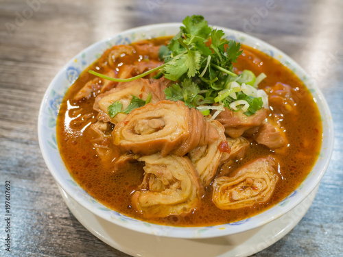 Bowl of delicious braised pig intestine