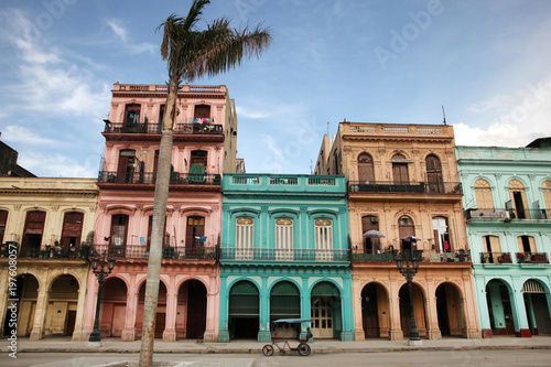 Colorful buildings and historic colonial archtiecture on Paseo del Prado, downtown Havana, Cuba. photo