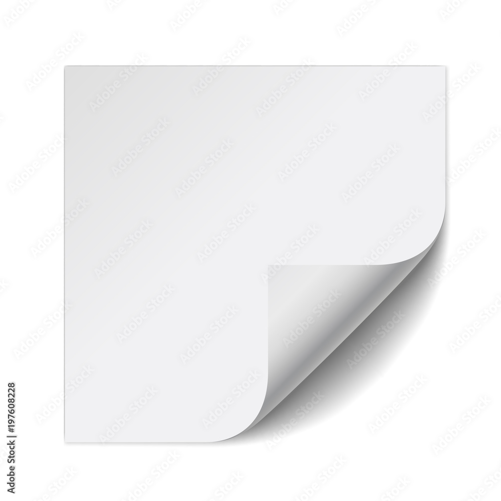 Sticker paper note. White sheet with curled corner and soft shadow isolated on white background. Vector illustration, eps 10. Sticker paper note. White sheet with curled corner and soft shadow isolated on white background. Vector illustration, eps 10.