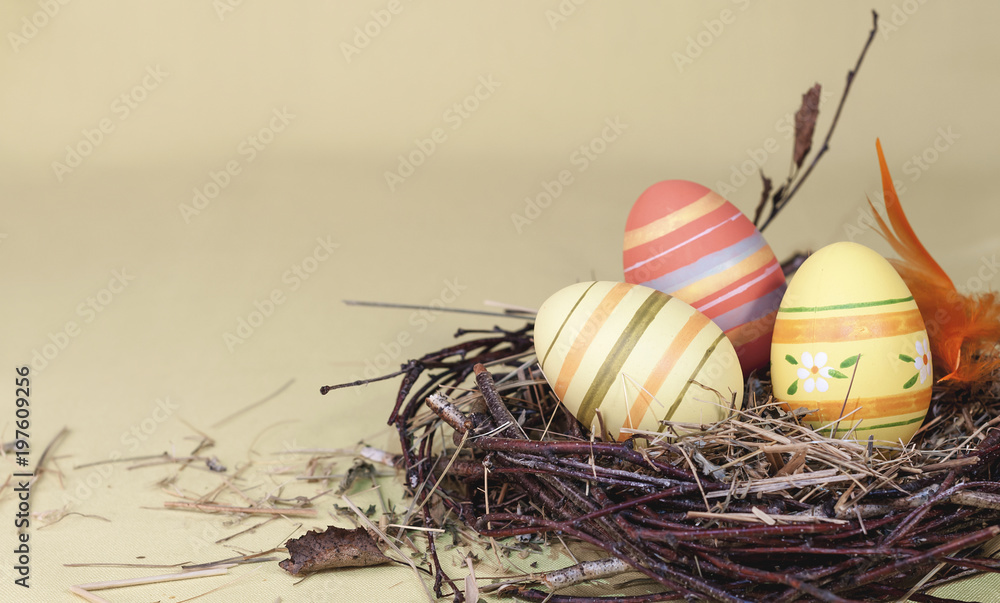 Obraz premium beautiful decorative Easter eggs in the nest
