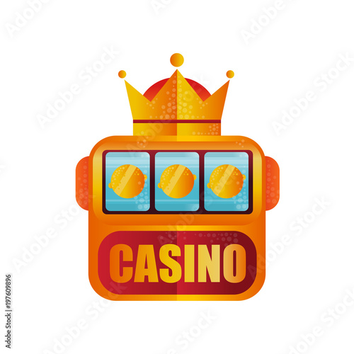 Retro logo design for casino. Slot machine with crown. Winning the jackpot. Game for money. Vector element for mobile app