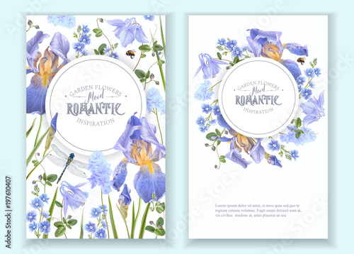 Blue flower round banners