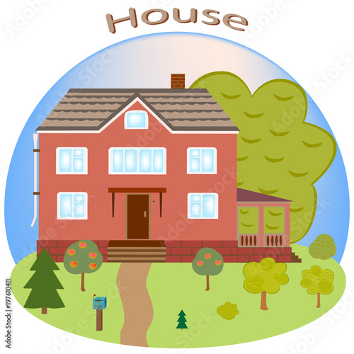 Fototapeta Naklejka Na Ścianę i Meble -  House. Beautiful home. Detailed colored cottage. House and trees. Vector illustration