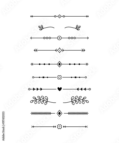 Geometric and Floral Horizontal Decorative Text Dividers. Vector Set
