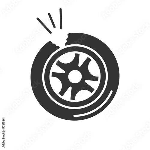 Punctured tire glyph icon