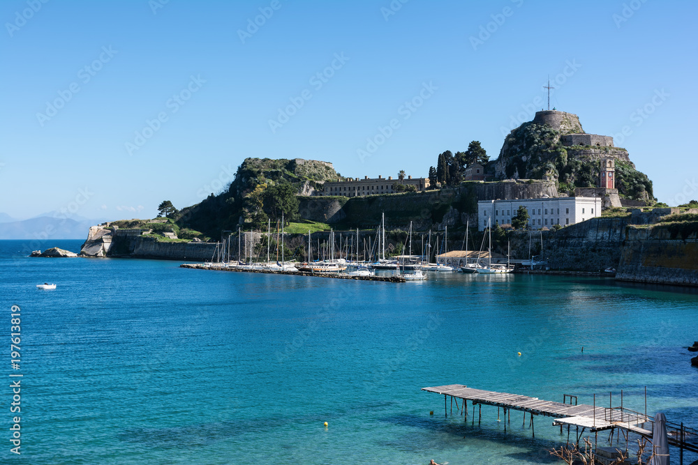 Naklejka premium The Old Venetian Fortress in Kerkyra, Corfu island, Greece. View from the sea.