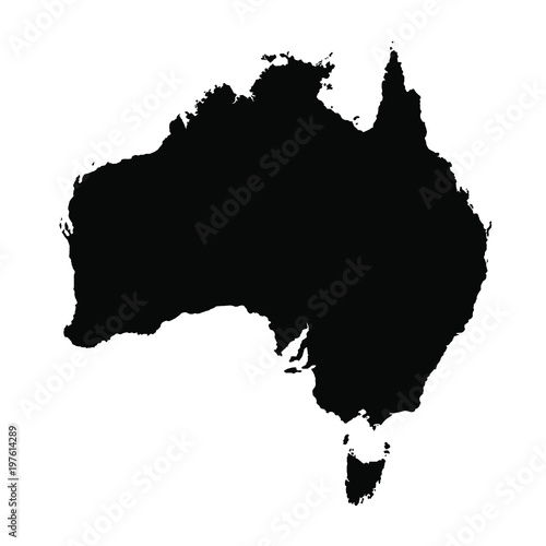 Australia map black silhuette isolated on white background vector illustration. With Tasmania and other islands.