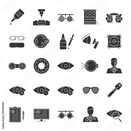 Ophtalmology glyph icons set