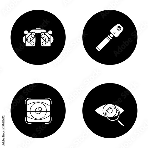 Ophtalmology glyph icons set