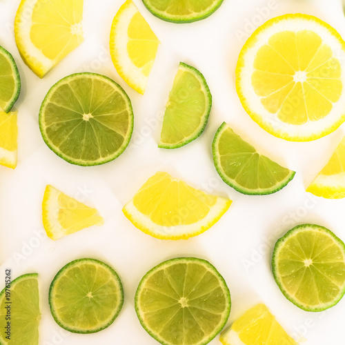 colorful pattern lime lemon slice fruit slices on white