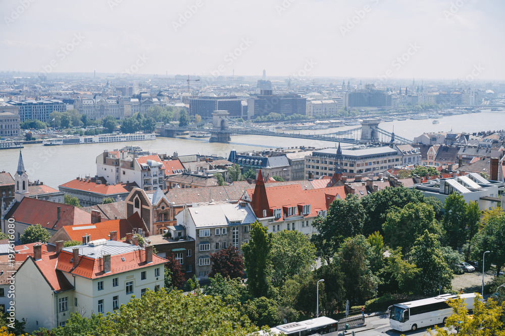 buildings and bridge over river in Budapest, Hungary