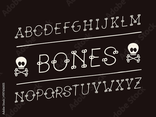 Bones italic font. Vector alphabet