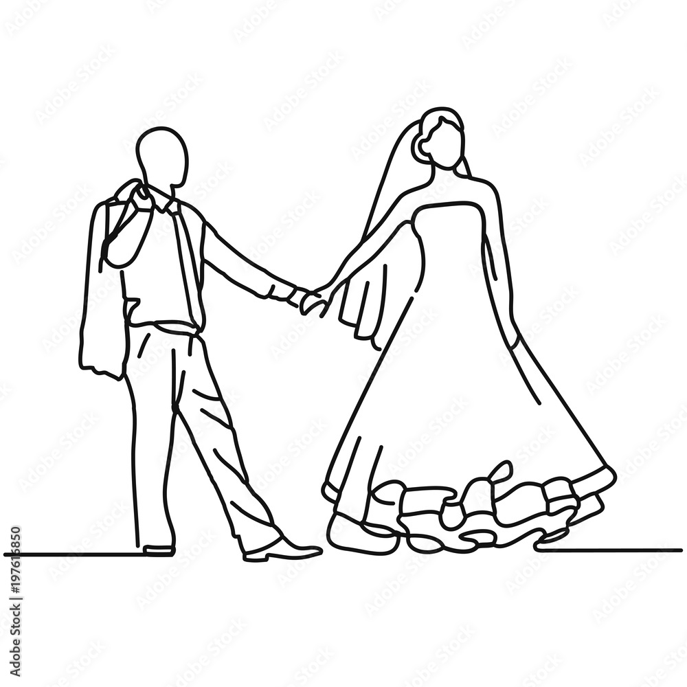 Bride and groom. Wedding. Line drawing. Contour. Graphic design for greeting, card, print. Bride and groom. Wedding. Line drawing. Contour. Graphic design for greeting, card, print.
