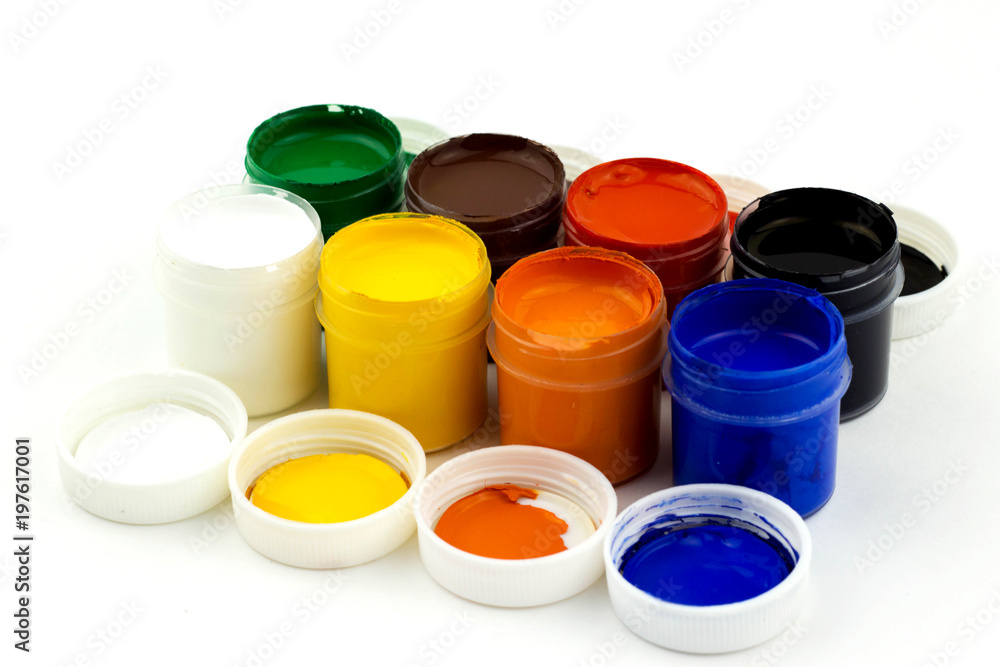 isolated jars with paints on white background isolated jars with paints on white background